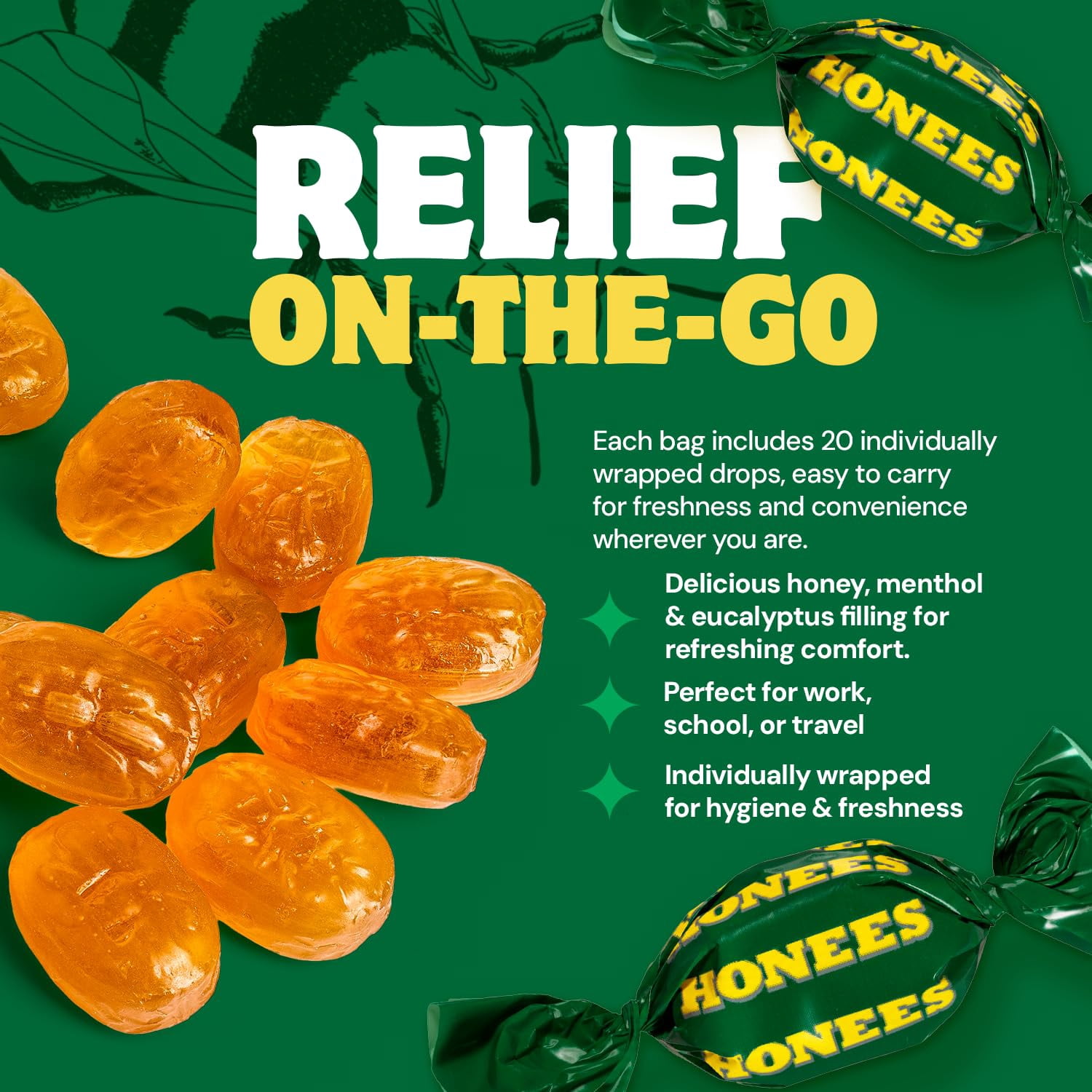 (Pack Of 12) HONEES Lozenges Original 20 Pieces