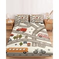 thumbnail image 2 of Twin Sze Fitted Sheet Set - Cars Buses 2 Piece Bedding Sets 16" Deep Pocket Fitted Sheet with 1 Pillowcase, Cartoon Grey City Street Map Traffic Educational Brushed Microfiber Hotel Luxury Bed Sheets, 2 of 9