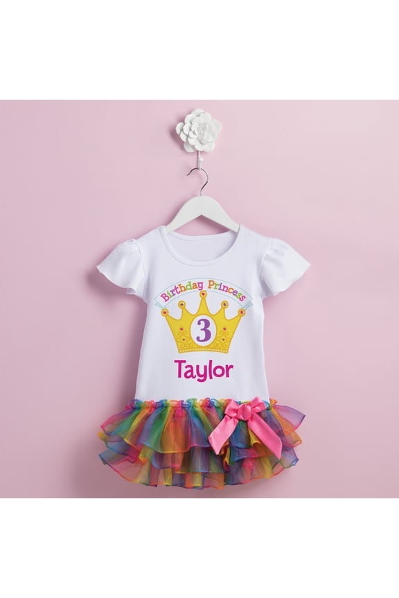 Birthday Princess Personalized Rainbow Tutu Tee - 2T, 3T, 4T, 5/6T