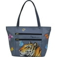 thumbnail image 2 of Anna by Anuschka Women Hand Painted Genuine Leather Large Tote - Royal Tiger, 2 of 5