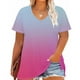 thumbnail image 4 of Camiseta de Base de Impresión de Manga Corta con Cuello en V para las Mujeres, Más Tamaño Estante de Imitación Casual Superior, 4 of 9