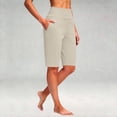 thumbnail image 5 of Women's Knee Length Bermuda Yoga Shorts, High Waisted Loose Wide Leg Summer Shorts with Pockets, Stretchy Athletic Gym Shorts for Casual Workout Daily Wear Beige L, 5 of 5