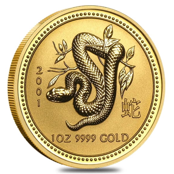 2001 1 oz Gold Lunar Year of The Snake BU Australia Perth Mint (Series I)