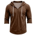 thumbnail image 7 of Summer V Neck 3/4 Sleeve Hoodie Shirts Men Drawstring Lightweight Loose Fit Beach Athletic Pullover Sweatshirt Coffee XL, 7 of 7