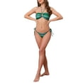 thumbnail image 2 of Conjuntos de bikini de patrón de ondas a rayas en bloques de color para mujer, traje de baño de 2 piezas con top halter y parte inferior triangular, grande, verde, 2 of 5