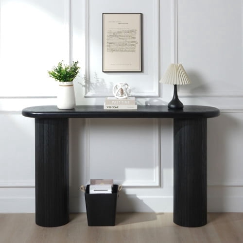VELOVE Modern Fluted Wood Console Table, Black
