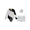 thumbnail image 6 of TiaoBug Kids Girls Long Sleeve Gymnastics Dance Leotard with Metallic Shorts Headwear Athletic Workout Activewear White 8, 6 of 7