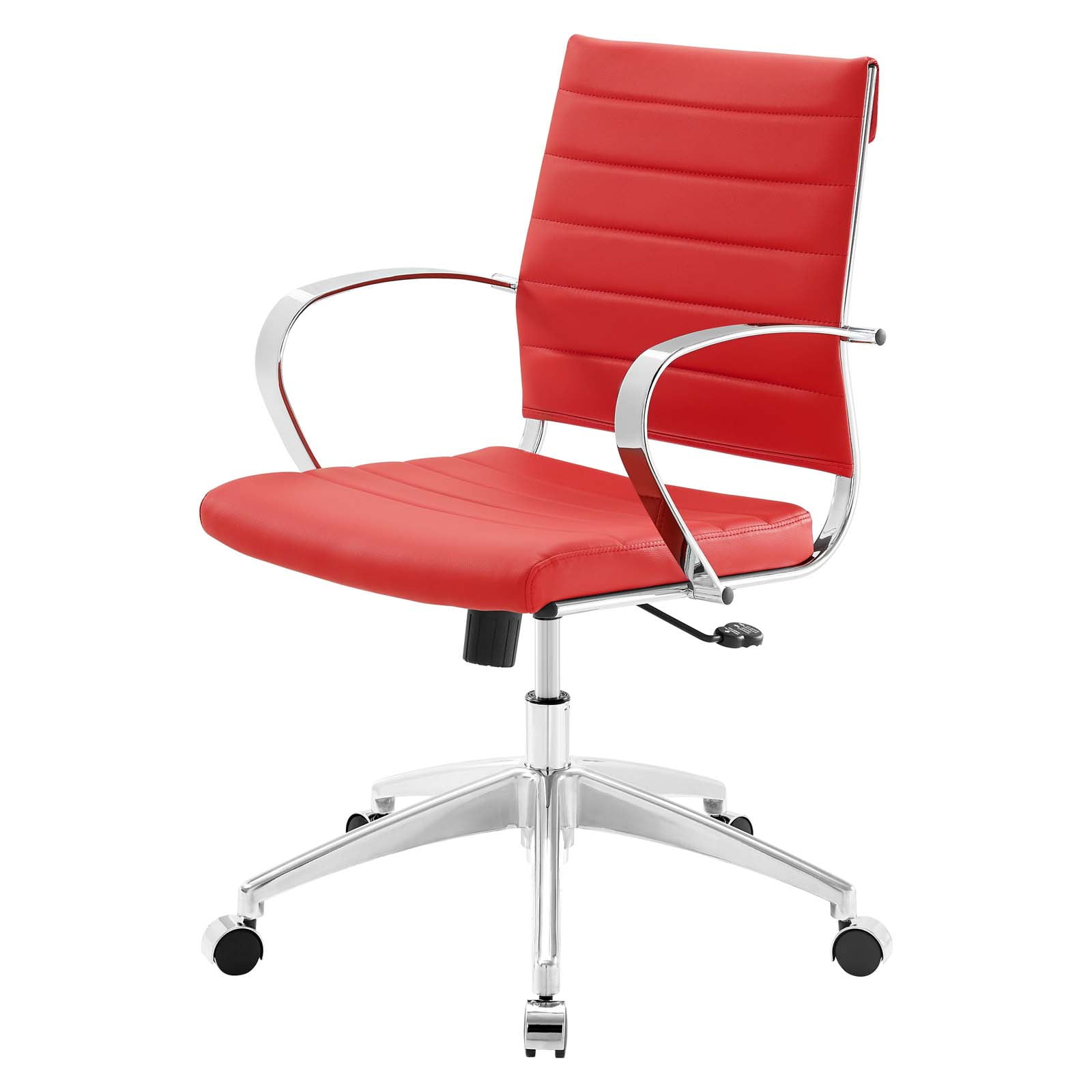 Computer Work Desk Chair, Faux Leather, Red, Modern Contemporary Urban
