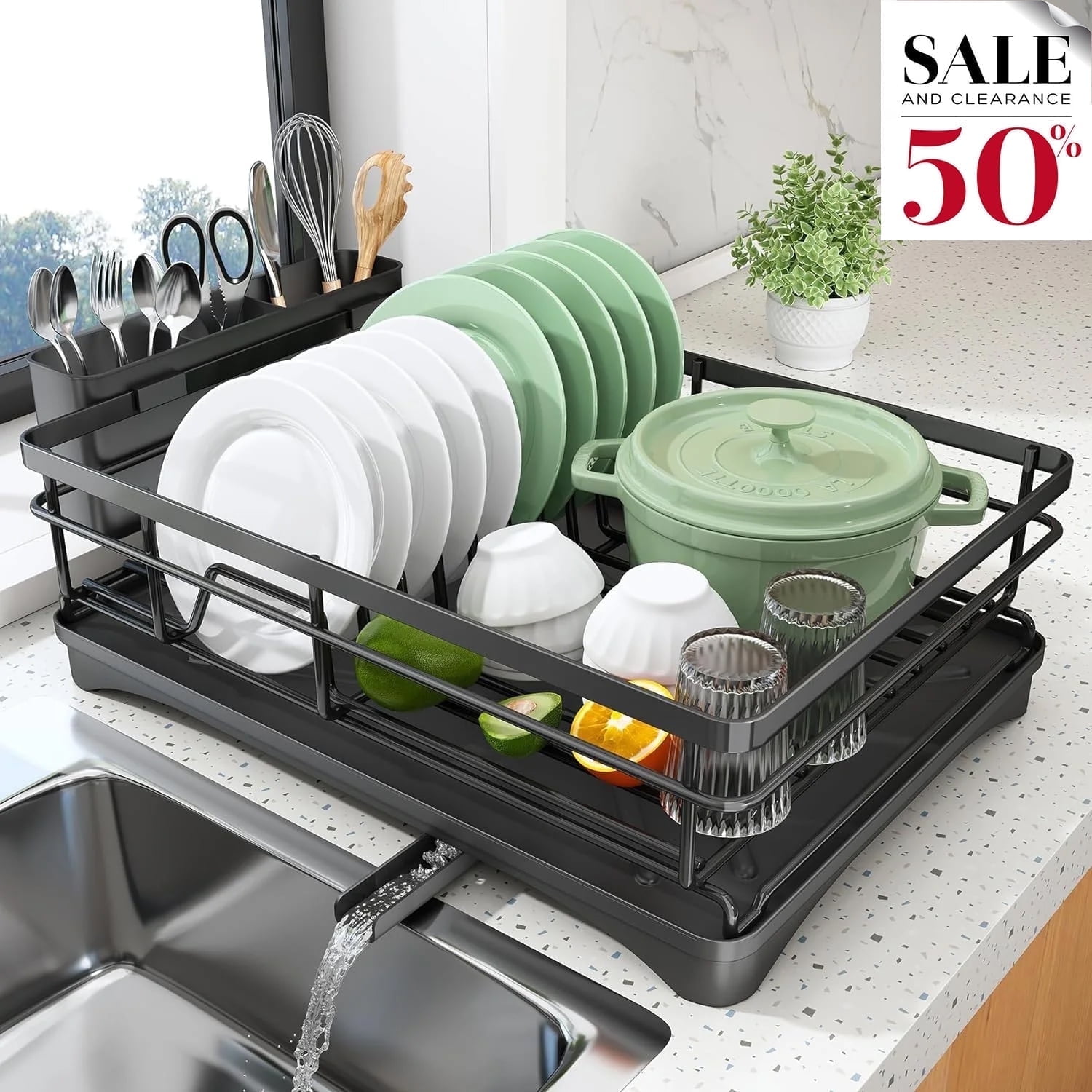 simplehuman Kitchen Dish Drying Rack, Large Stainless Steel Frame