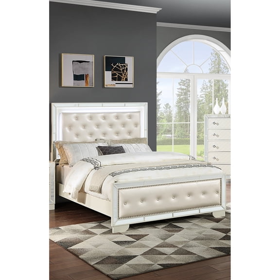 Classic Cream Queen Bed With Led And Fashionable Trim Luxury