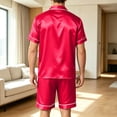thumbnail image 4 of Mens Pajama Set, Short Sleeve Button Front Open Chest Pocket Tops and Dual Side Shorts Solid Color Sleepwear Nightwear Red 3XL, 4 of 9