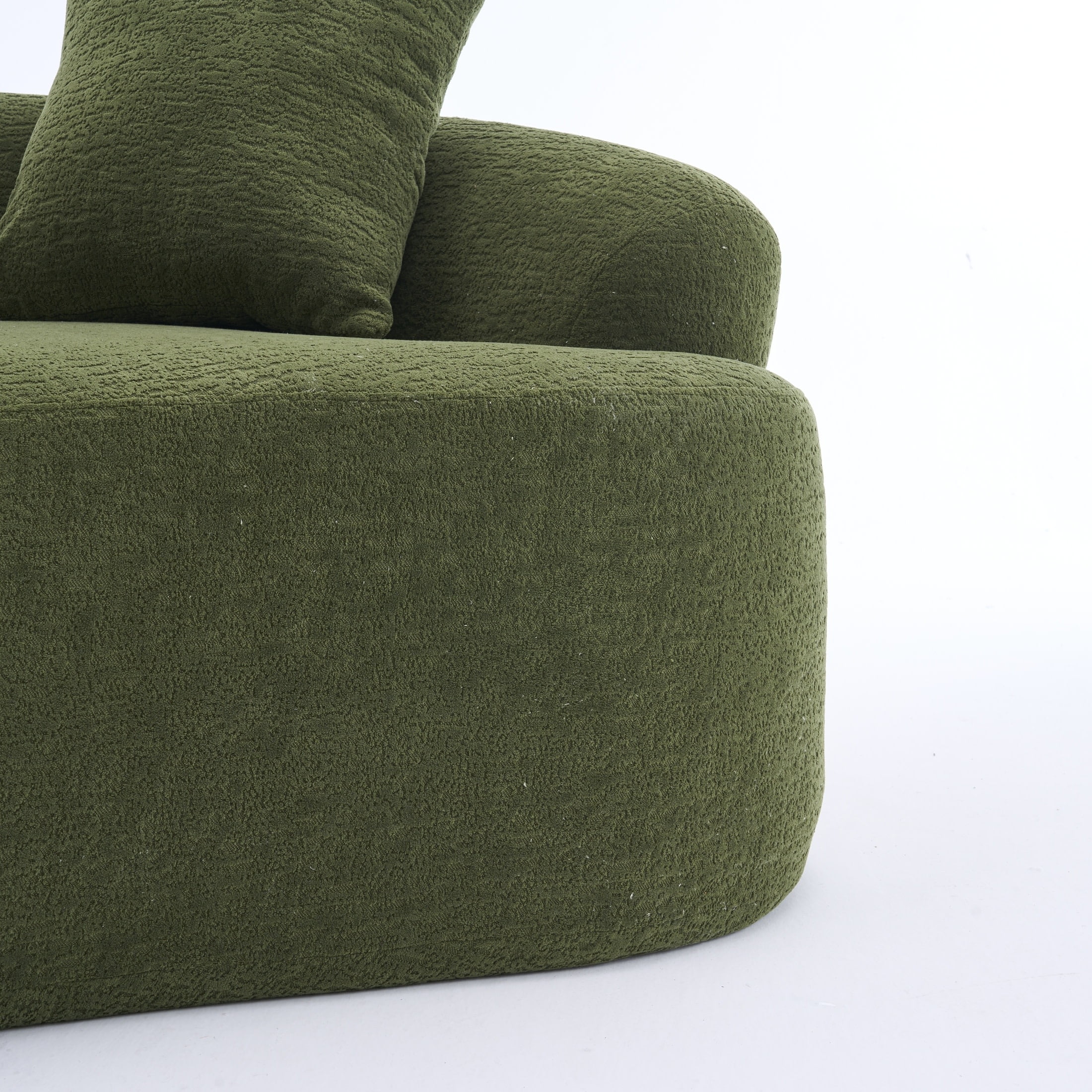 Noble House Arlyn 65" Curved Loveseat Sofa with Pillows, Chenille Compact Compression Couch for Small Spaces, Green
