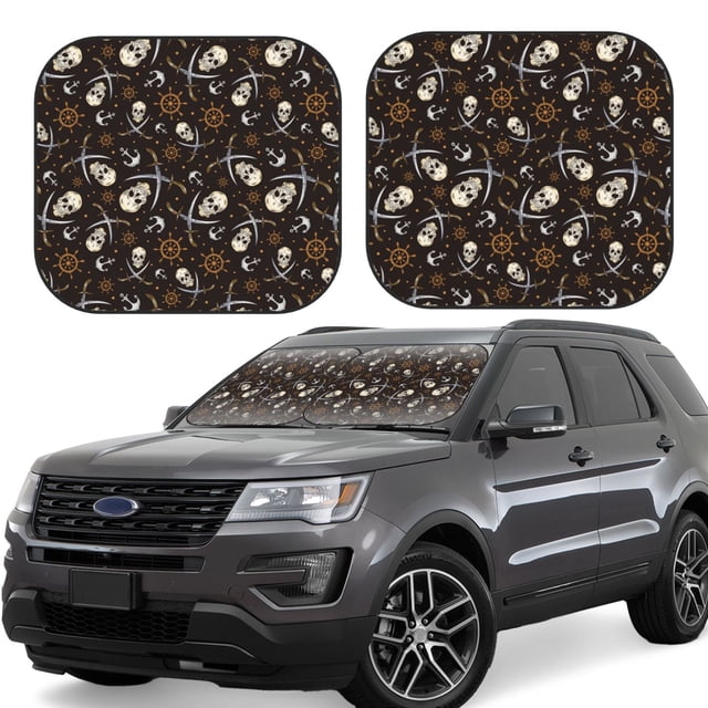Saiise Pirate Skulls for Foldable Car Sun Shades (2-Pack) Offer Sun Protection with an Easy-fold Design for Convenient Windshield Shading-Large