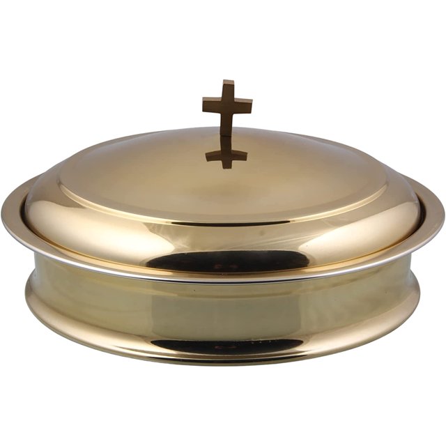 Mayur Export Plateau de Service pour Communion en Acier Inoxydable avec Couvercle - (Laiton/or Brillant)