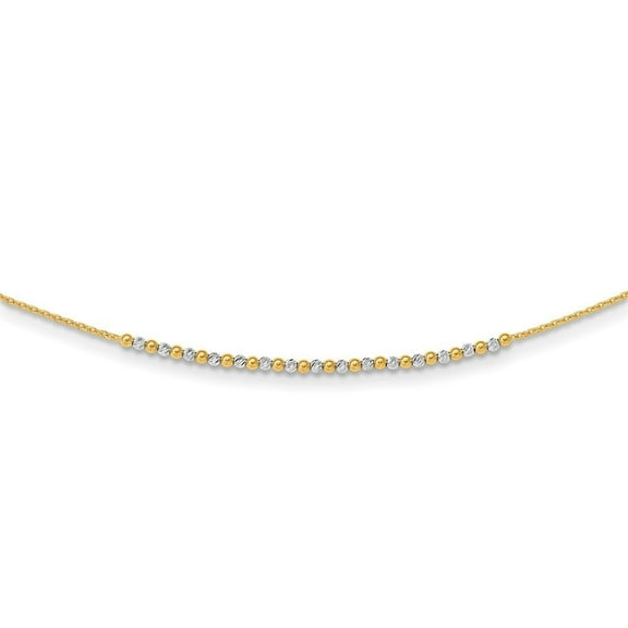 Diamond2Deal 14k Two-Tone Gold Diamond-Cut Beaded Cable Chain Necklace for Women 18"