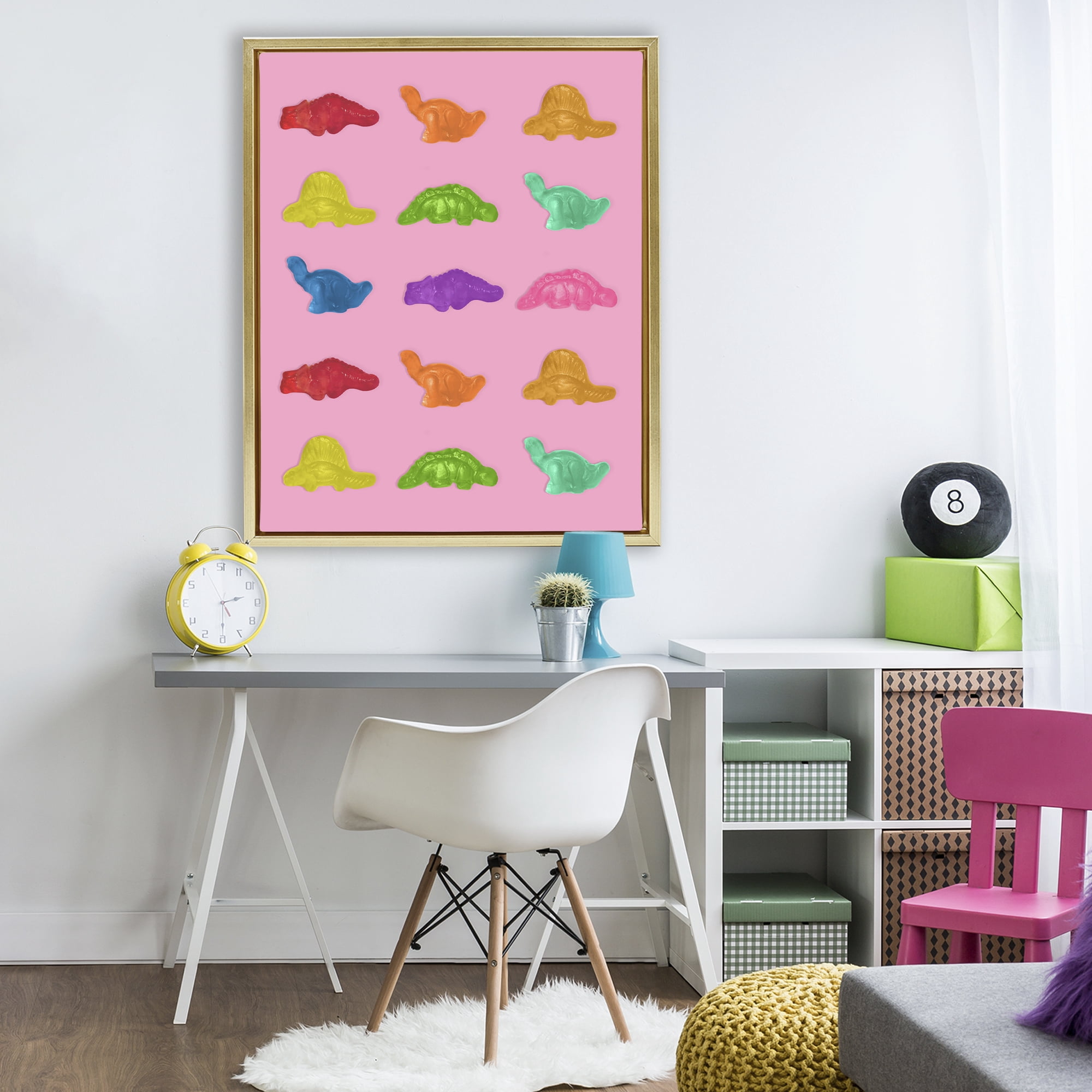Stupell Industries Dinosaur Candies on Pink Gold Framed Floater Canvas Wall Art, design by LISH Creative
