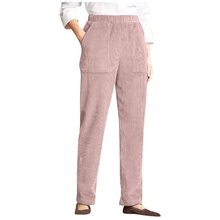Sakmal Slim Straight Pants Women High Waisted Corduroy Pleated