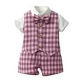 thumbnail image 2 of Tisuna Solid Color Gentleman Outfits For Toddler Boys Short Sleeve Lapel Collar Shirts Button Down Vest Elastic Waist Shorts Set Comfortable Little Boys Summer Clothes Pink Size 4-5 Years, 2 of 7