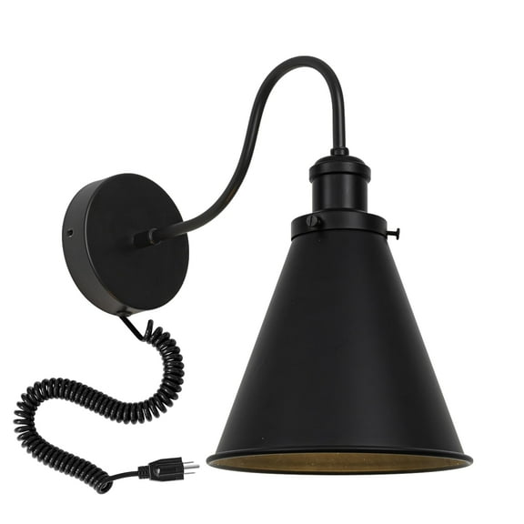 KAYYELAMP Spiral Retractable Plug in Cordl Gooseneck Black Wall Sconce Cone Shade Vintage Minimalist 1-Light for Bedside Doorway Bathroom(No bulb)