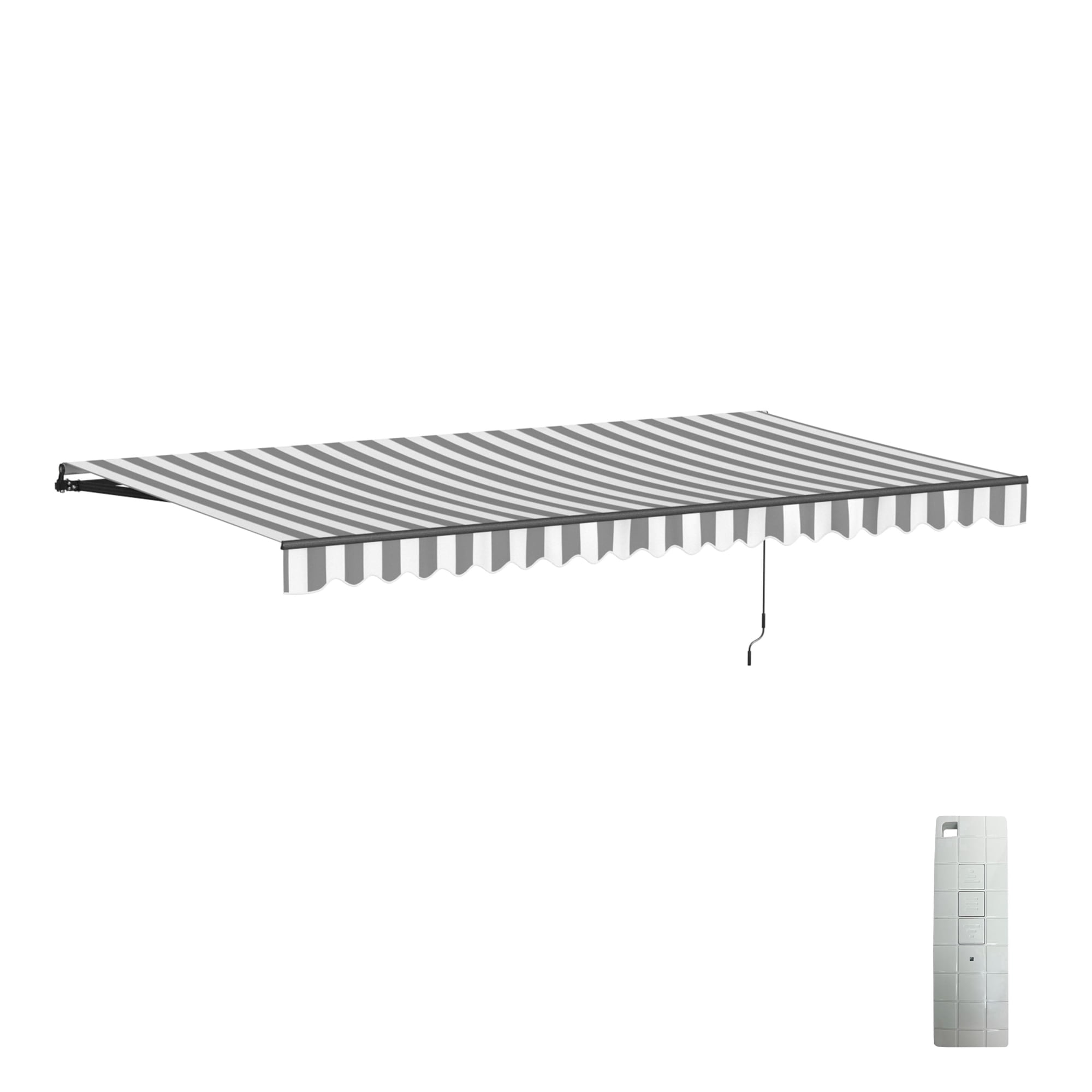 ALEKO 20' x 10' Grey White Stripes Retractable Motorized Patio Awning Sunshade