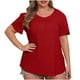 thumbnail image 3 of Blusas,Blusa de talla grande, manga corta, cuello redondo, camisa informal de poliéster, ajuste cómodo para mujer, sopatenor, 3 of 8