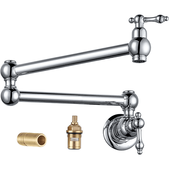 WOWOW Pot Filler Faucet Brass Faucets Kitchen Wall Mount Chrome Commercial Faucet Folding Kitchen Faucet Lead-free Restaurant Faucet Copper 2 Handles Double Joint Swing Arm Faucet