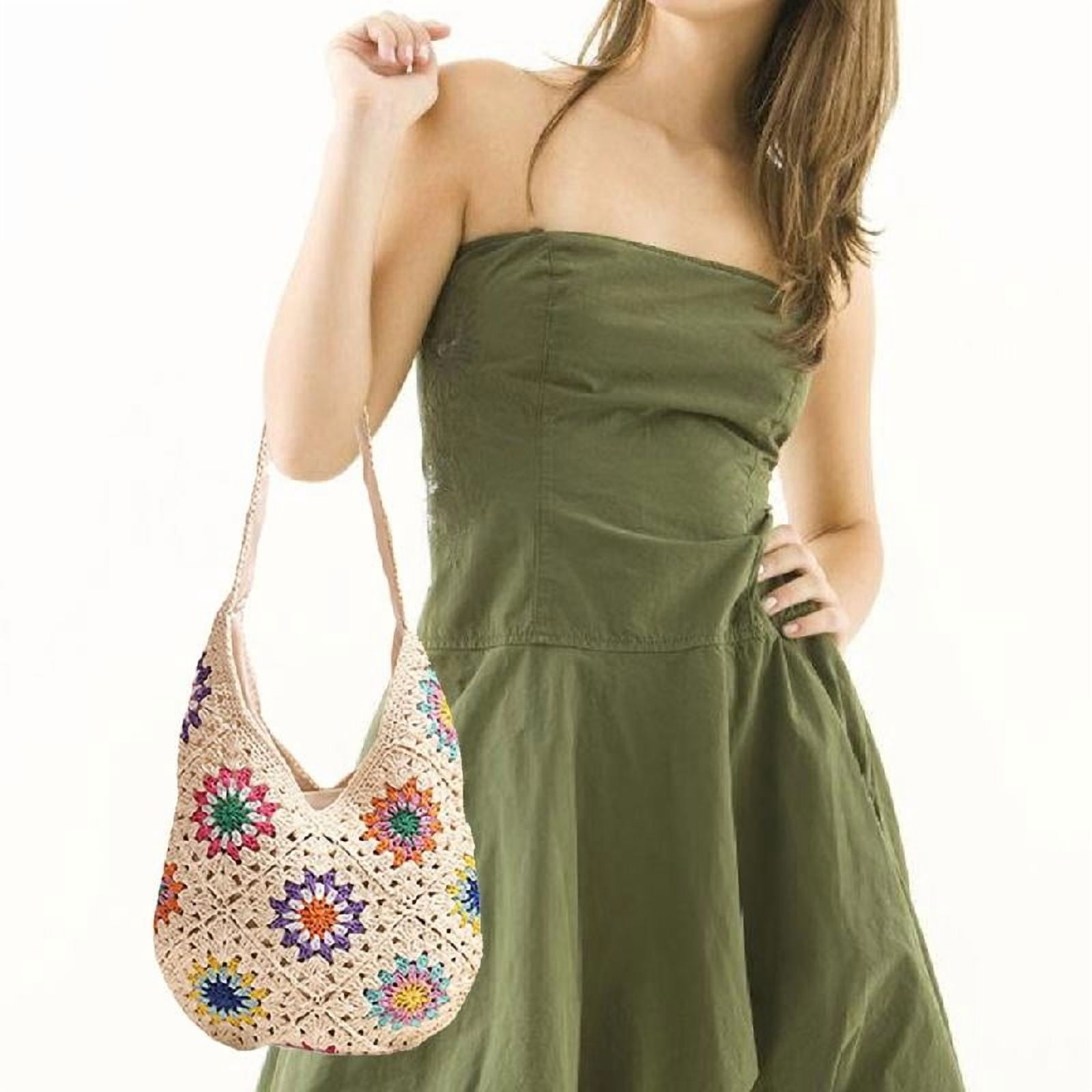 All-matching Handbag for Women Knitted Shoulder Bag Colorful Flowers Crossbody Bag Female Crochet Beach Bag