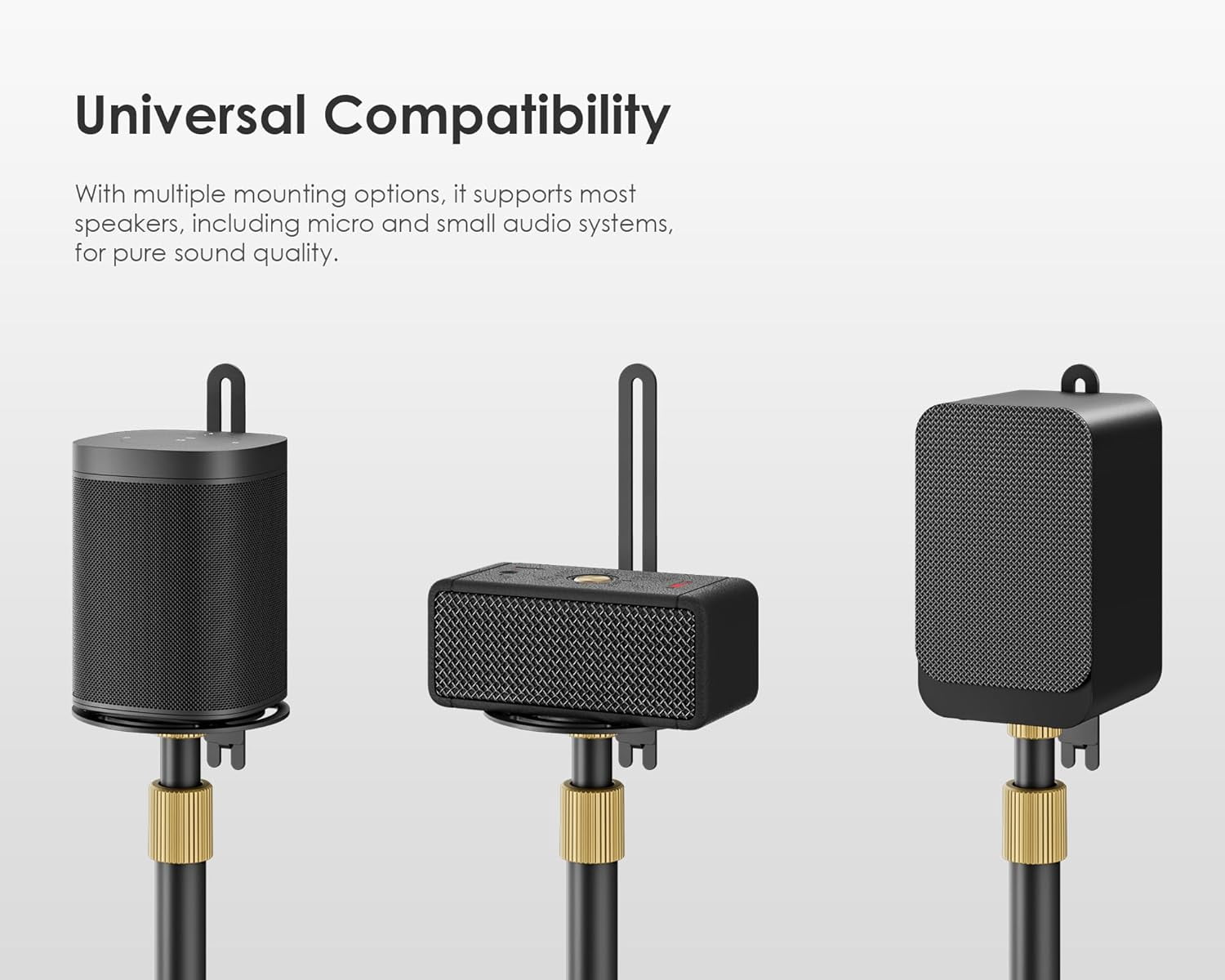 FITUEYES Adjustable Height Speaker Stands, 27.5-39.3 in, Pair, Black and Gold