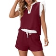 thumbnail image 4 of Womens Shorts Sets for Causal Summer Two Piece Tracksuit Lounge Wear Sets Crew Neck Shirt and Beach Shorts with Pockets Gym Airport Yoga Outfit Wine L, 4 of 7