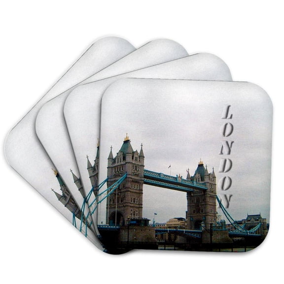 3drose, the Bridge That Goes Through London with the Words Written Vertically, Set of 4 Coasters - Soft