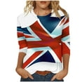 thumbnail image 2 of LYEAA Fashion 3/4 Sleeve T-Shirts for Women, British Theme Printed Round Neck Blouse, Soft Comfortable Casual Summer Tops, Elastic Daily Outfits Blue XXL, 2 of 5