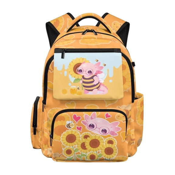 Jeiento Axolotl 17 Inch Kids Backpack for Girls Cute Bee Breathable School Bag with Padded Tablet Sleeve & Multi-Pockets for 9-12 Years Old Bookbag for Elementary