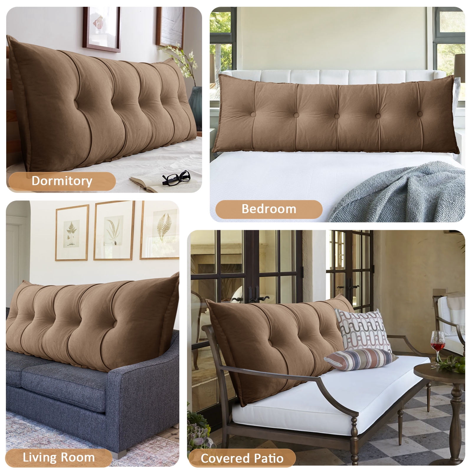 Desirable Life Headboard Pillow Wedge Pillow Bed Gap Filler Body Positioner Backrest Reading Bolster - Premium Chenille Fabric, Pearl Cotton Filling, Removable Cover (40" x 17.7" x 5.9", Camel)