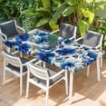 thumbnail image 2 of Blue Flowers Table Cloths for 6 Foot Rectangle Tables, Spring Watercolor Floral Leaves Plants Beige Patio Waterproof Elastic Fitted Tablecloths, Washable Rectangular Table Cover for Camping, 2 of 8