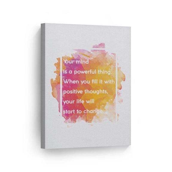 Smile Art Design Your Mind Is A Powerful Thing Fill It With Positive Thoughts Quote Watercolor Paint Inspirational Wall Art Canvas Print Home Decor Ready to Hang Made in the USA- 12x8