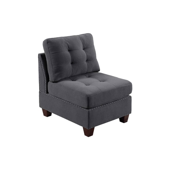 JERFIT Modern Tufted Accent Chair, Grey Fabric Armless Sofa Chair with Nailhead Trim and Wooden Legs for Living Room, Bedroom