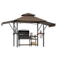 thumbnail image 3 of 8x5 FT Heavy‑Duty Grill Gazebo, Double‑Tier Vented BBQ Shelter with Adjustable Dual Side Awnings, Steel Frame, LED Lights, Shelves & Hooks for Backyard Patio, 3 of 9