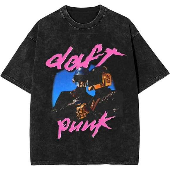 Daft Music Punk Men's Women's Vintage Oversized T Shirt Cotton Graphic Short Sleeve Crew Neck Tees Black