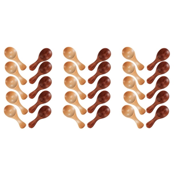 30 Cucharas PequeñAs de Madera Mini Condimento Condimento de AzúCar Sal Miel Cucharadita Café Mermelada de Té Helado de Mostaza Cuchara de Madera