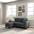 thumbnail image 2 of Canddidliike Upholstered Couches for Living Room, Modern L-shaped Sofa with Arms for Small Spaces Soft Fabric Upholstery, Dark Gray, 2 of 7