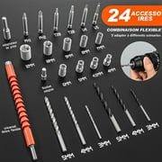 Gisam Cordless Drill Set 21V Power Drill Set with 2Ah Battery 3/8Keyless Chuck 23+3 Position Electric Drill 2 Speed Cordless Hammer Drill,24 Accessories