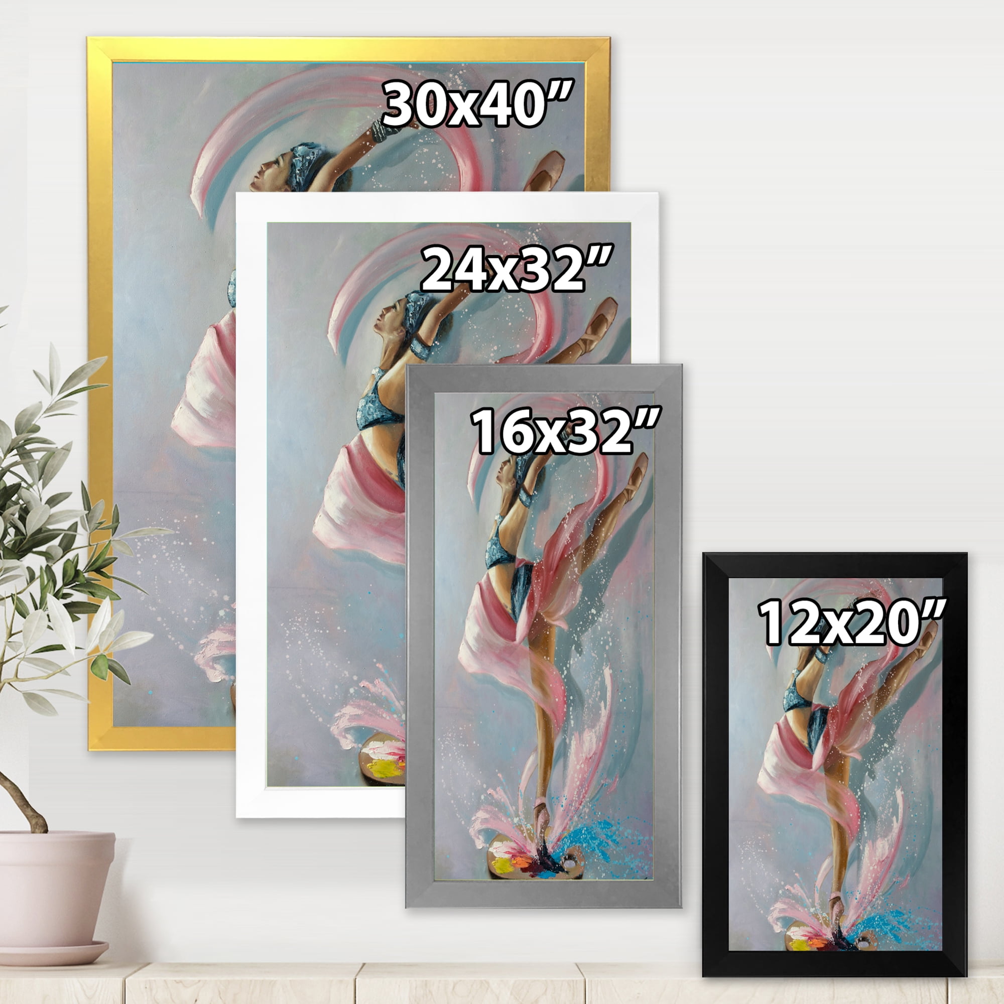 Designart 'Graciously Dancing Girl In Pink Drapes' Traditional Framed Art Print