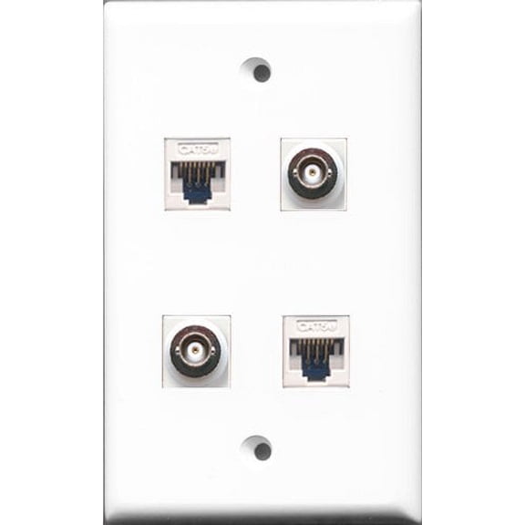 RiteAV - 2 Port BNC 2 Port Cat5e Ethernet White Wall Plate