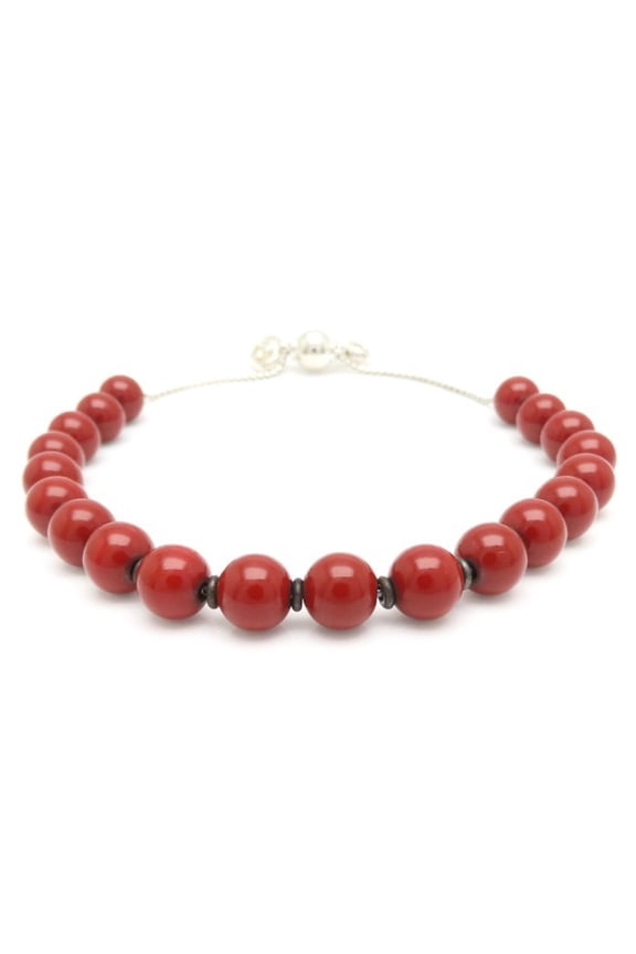 Pre-Owned GUCCI Interlocking Heart Wood Bead Bracelet #17 SV925 Women's 295563