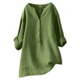 thumbnail image 2 of Fimkaul Women's Button Down Shirts Winter Fall Plus Size Long Sleeve Casual Tops Printed Patchwork V Neck Cotton Shirt Blouse Green XXL, 2 of 4