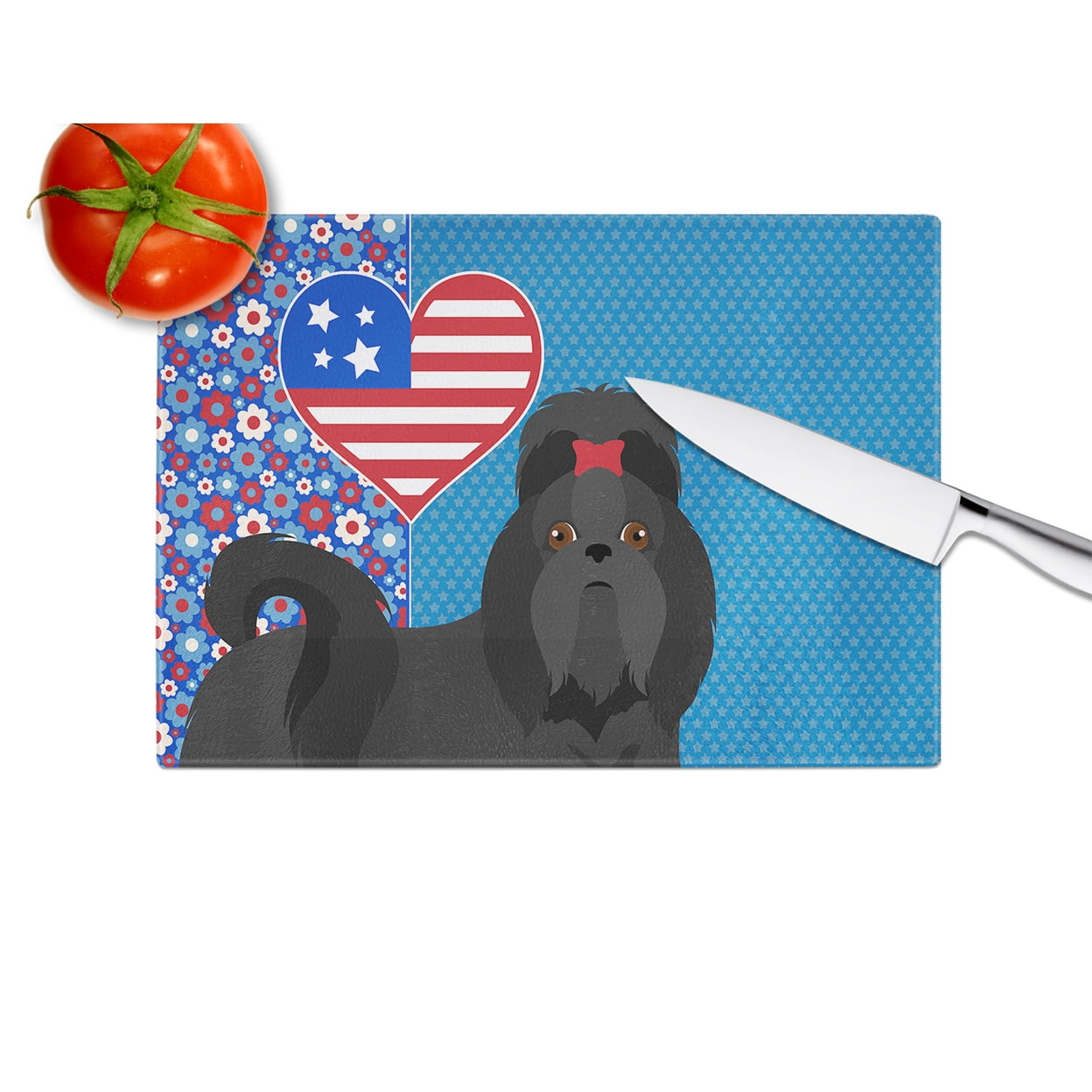 Black Shih Tzu Glass Cutting Board Large 12 in x 15 in