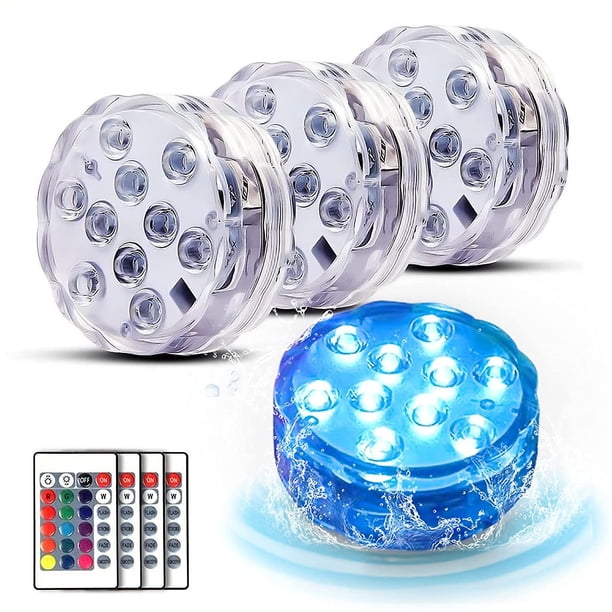 Juego de 4 luces LED sumergibles, luces subacuáticas impermeables con control remoto, luces para jacuzzi, decoración de fiesta.
