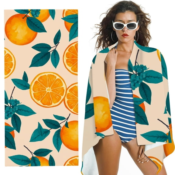 RKSupls Orange Citrus Microfiber Beach Towel, Extra Large Quick Dry Lightweight Towel for Travel Swimming Camping, Soft Super Absorbent- 30x60 in