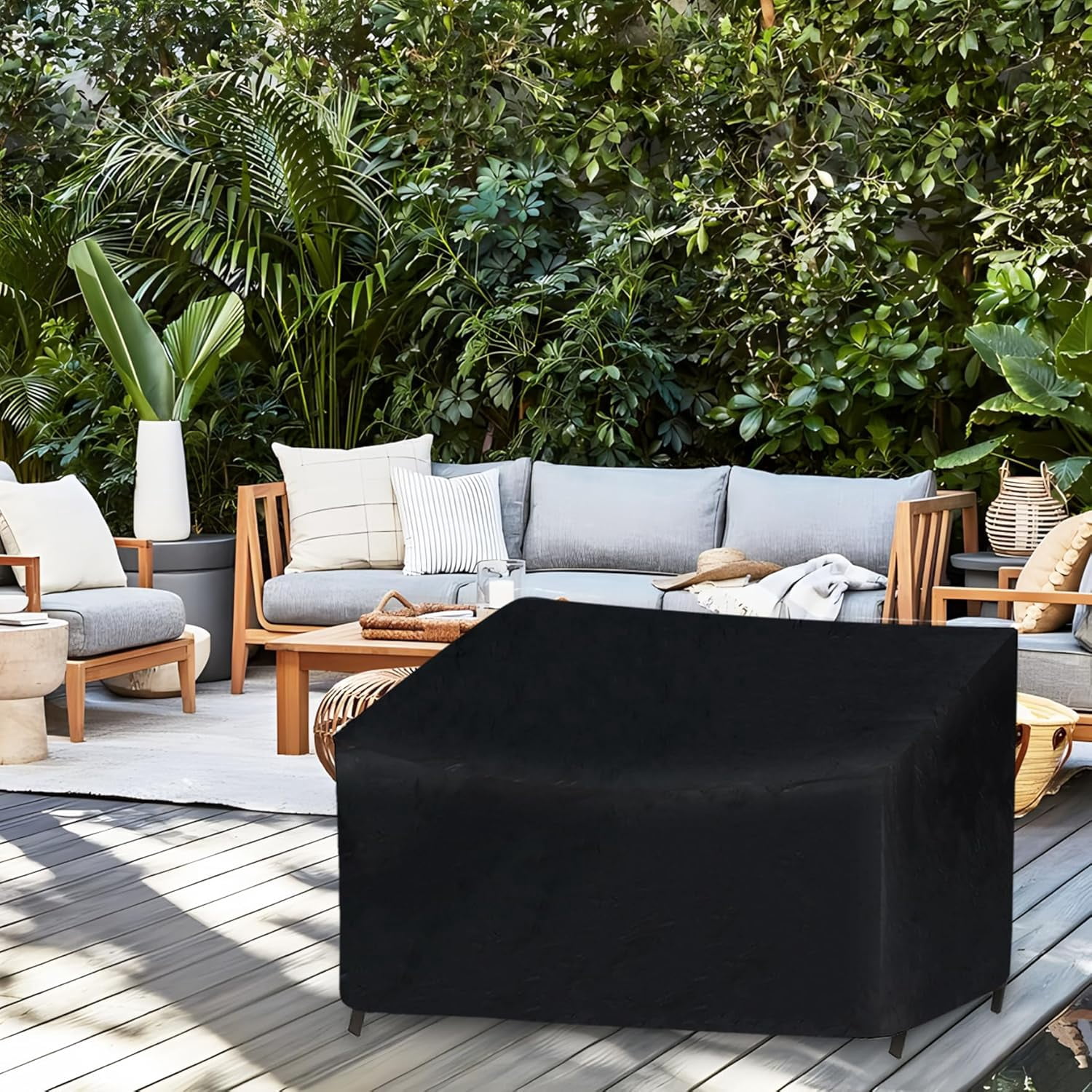 Outdoor Bench Cover, 52" W x 26" D 35" H 2-Seater Patio Cover Waterproof, 210D Heavy Duty Furniture for Garden Loveseat, Bench(Black) -