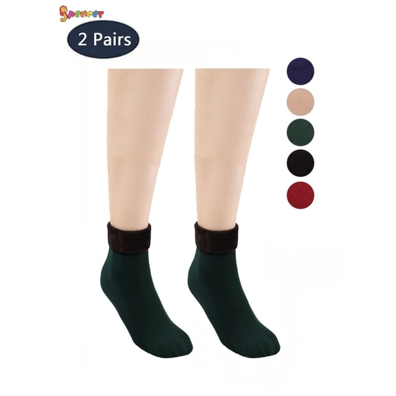 Spencer 2 Pack Women's Winter Warm Fleece Lined Socks Solid Thick Thermal Stretchy Crew Socks for Cold Weather "Green"